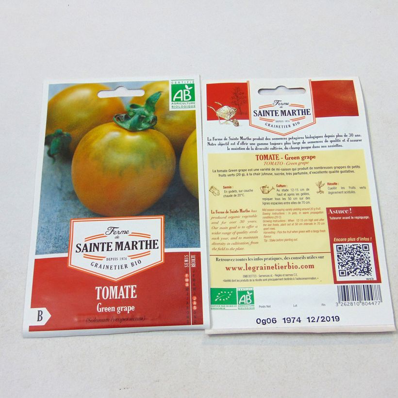 Beispiel eines Exemplars von Tomate Green Grape Bio die Tüte mit 100 Samen wie geliefert