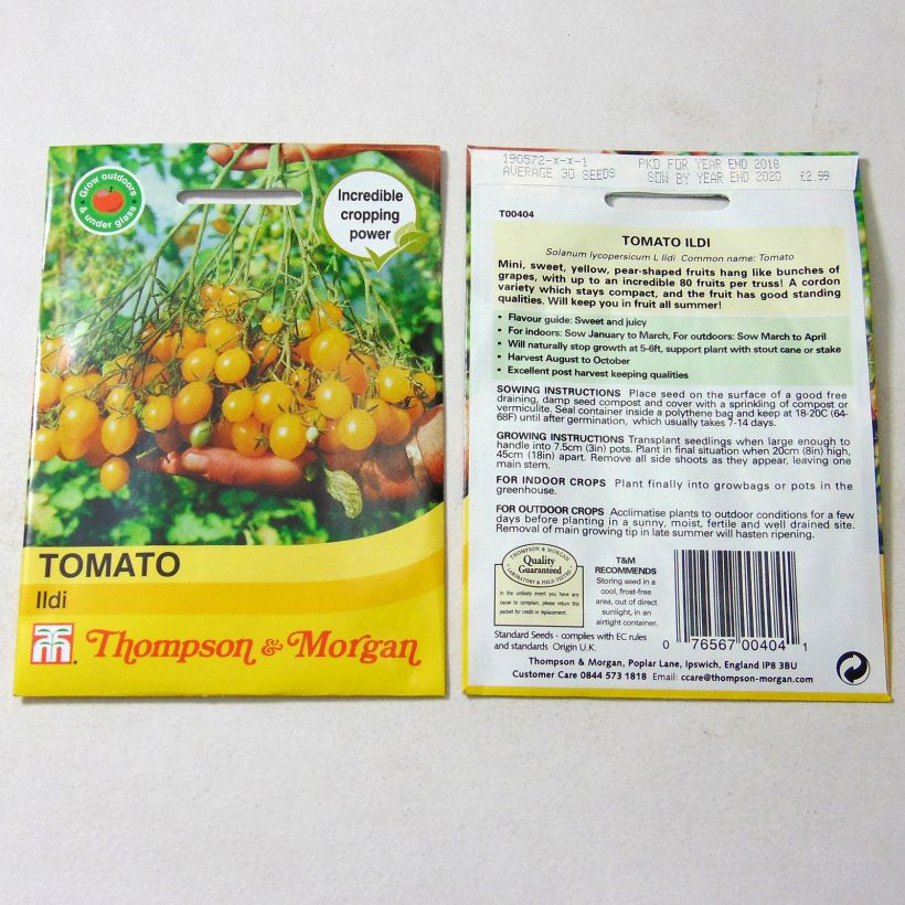 Beispiel eines Exemplars von Kirschtomate Ildi die Tüte mit 40 Samen wie geliefert
