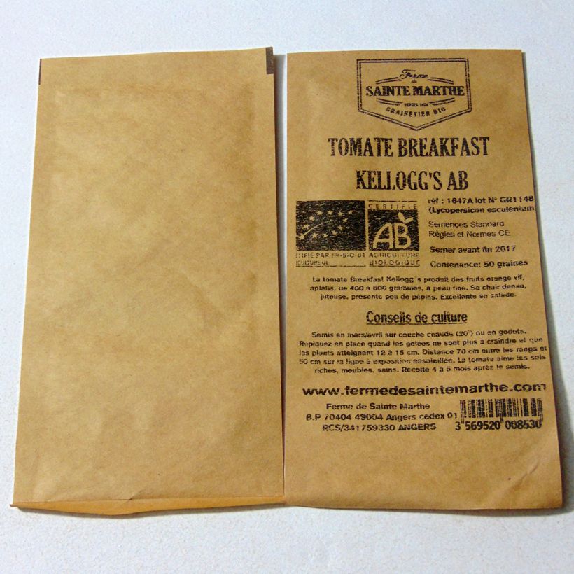 Beispiel eines Exemplars von Tomate Kellogg's Breakfast Bio die Tüte mit 50 Samen wie geliefert