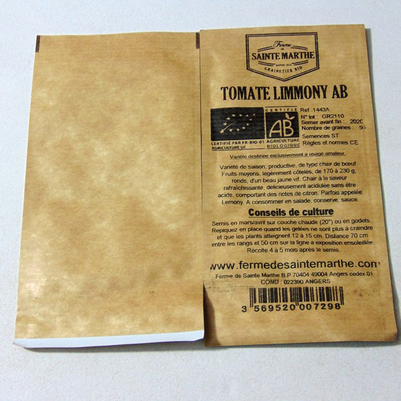 Beispiel eines Exemplars von Tomate Limmony Bio die Tüte mit 50 Samen wie geliefert
