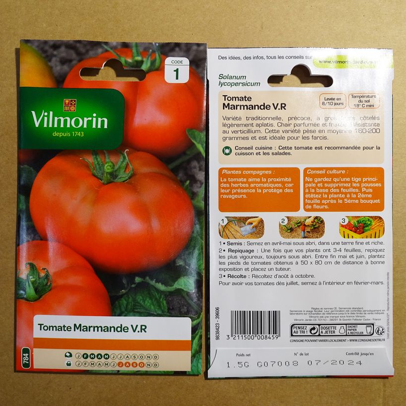 Beispiel eines Exemplars von Tomate Marmande - Vilmorin die Tüte mit 450 Samen (1.5g) wie geliefert