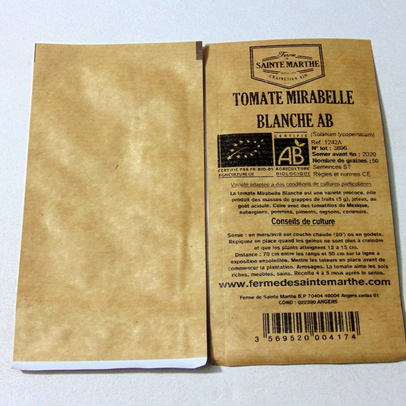 Beispiel eines Exemplars von Tomate Mirabelle blanche Bio die Tüte mit 50 Samen wie geliefert