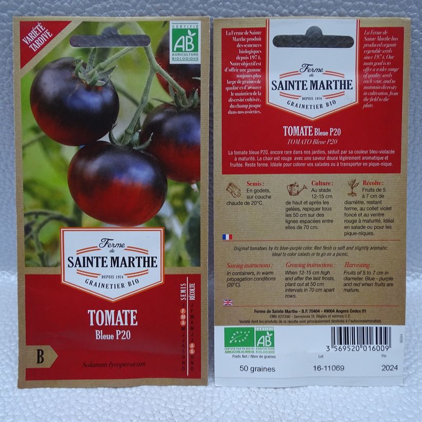 Beispiel eines Exemplars von Tomate Osu Blue P20 Bio die Tüte mit 50 Samen wie geliefert