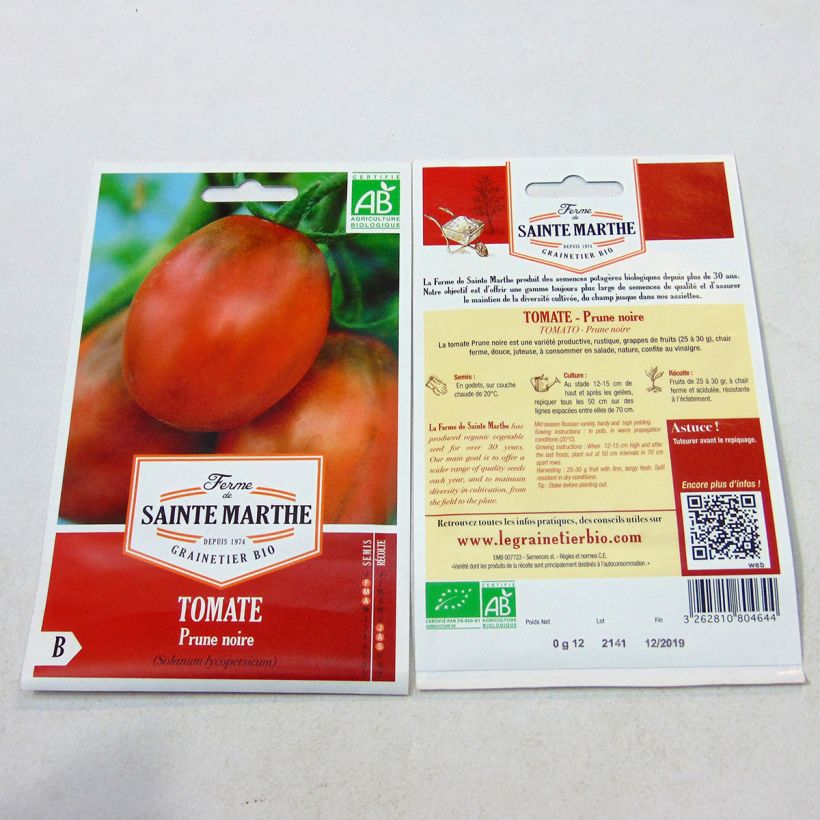 Beispiel eines Exemplars von Tomate Prune Noire Bio die Tüte mit 40 Samen wie geliefert