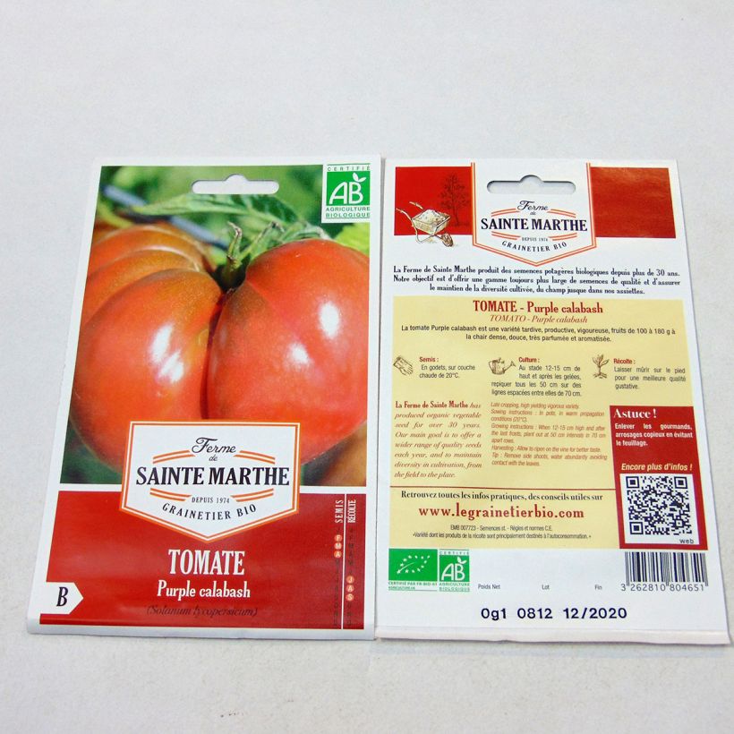 Beispiel eines Exemplars von Tomate Purple Calabash Bio die Tüte mit 40 Samen wie geliefert