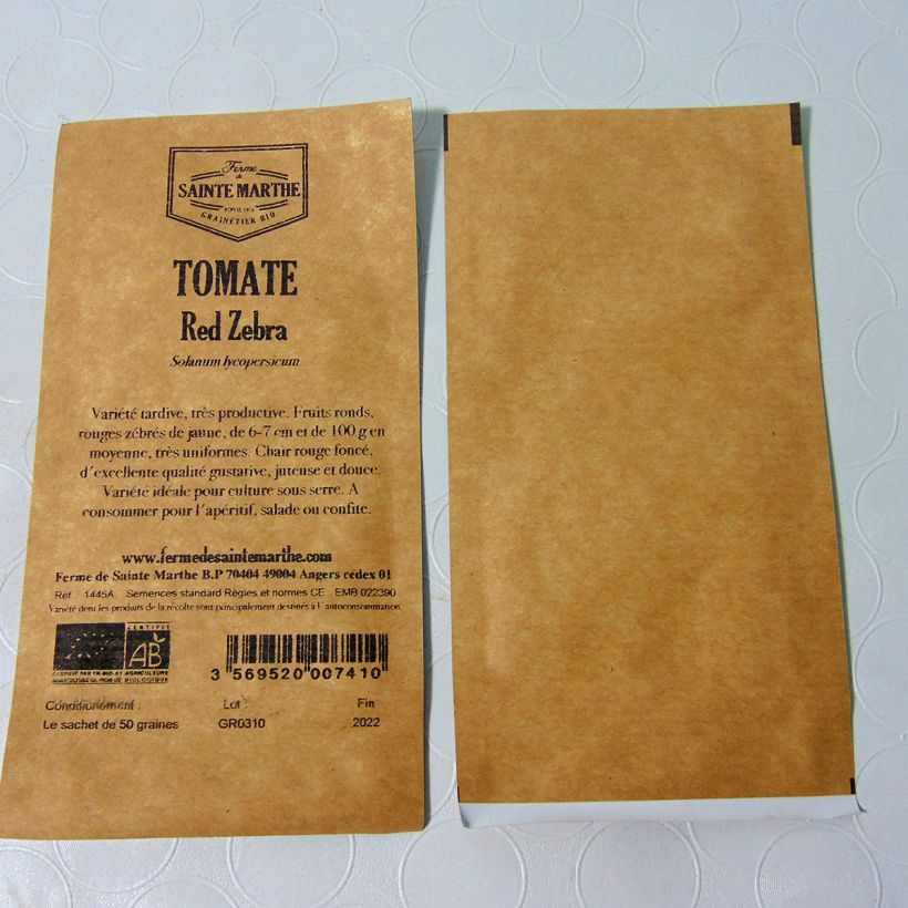 Beispiel eines Exemplars von Tomate Red Zebra Bio die Tüte mit 50 Samen wie geliefert