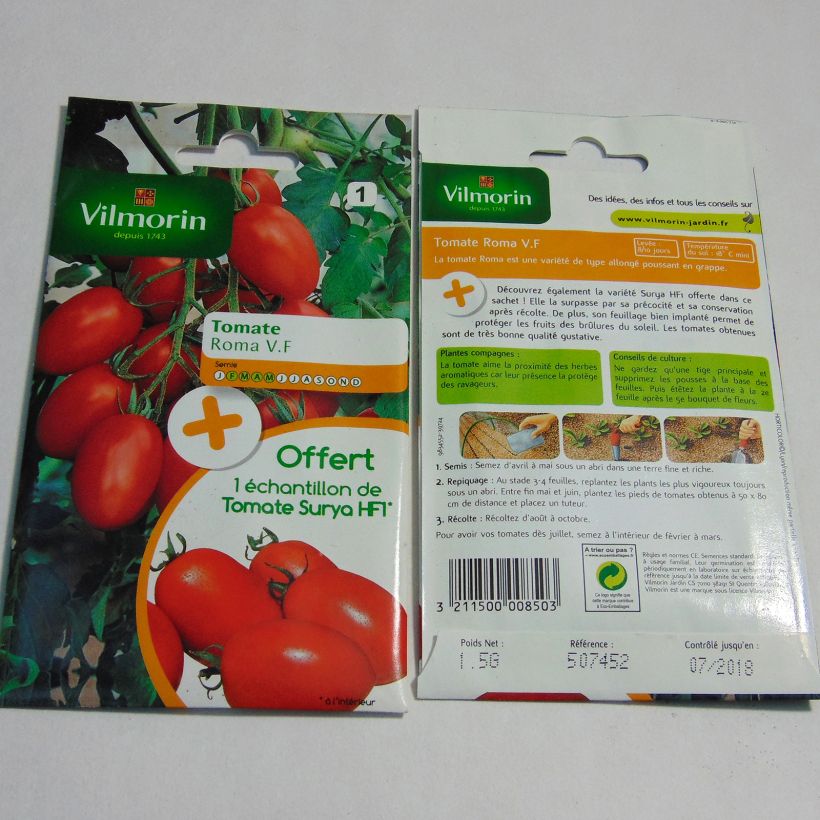 Beispiel eines Exemplars von Tomate Roma V.F - Vilmorin die Tüte mit 450 Samen (1.5g) wie geliefert