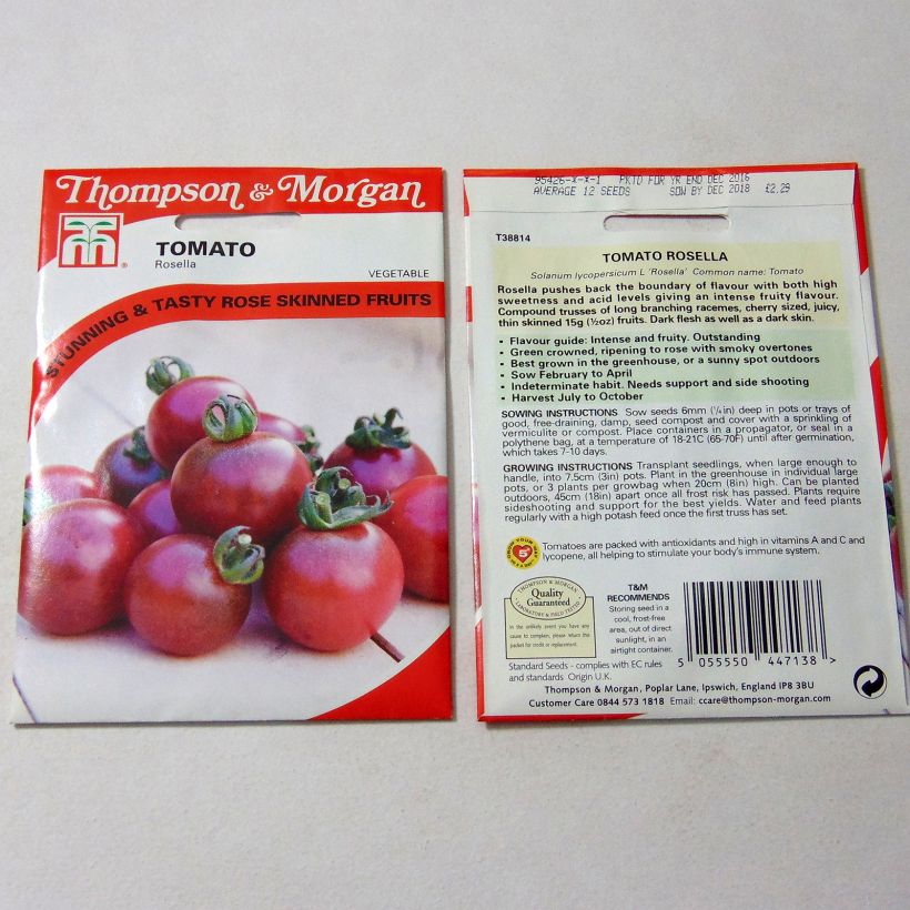Beispiel eines Exemplars von Tomate Rosella die Tüte mit 12 Samen wie geliefert