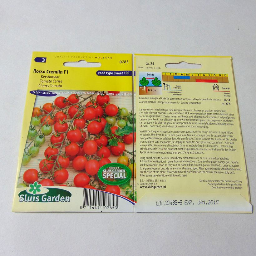 Beispiel eines Exemplars von Kirschtomate Rosso Cremlin die Tüte mit 25 Samen wie geliefert