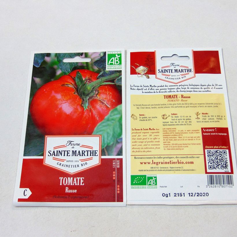Beispiel eines Exemplars von Tomate Russe Bio die Tüte mit 30 Samen wie geliefert