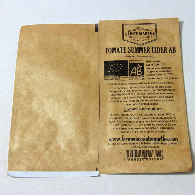 Beispiel eines Exemplars von Tomate Summer Cider Bio die Tüte mit 50 Samen wie geliefert