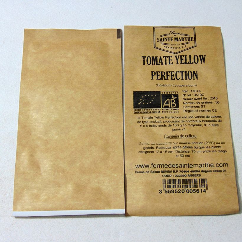Beispiel eines Exemplars von Tomate Yellow Perfection Bio die Tüte mit 50 Samen wie geliefert