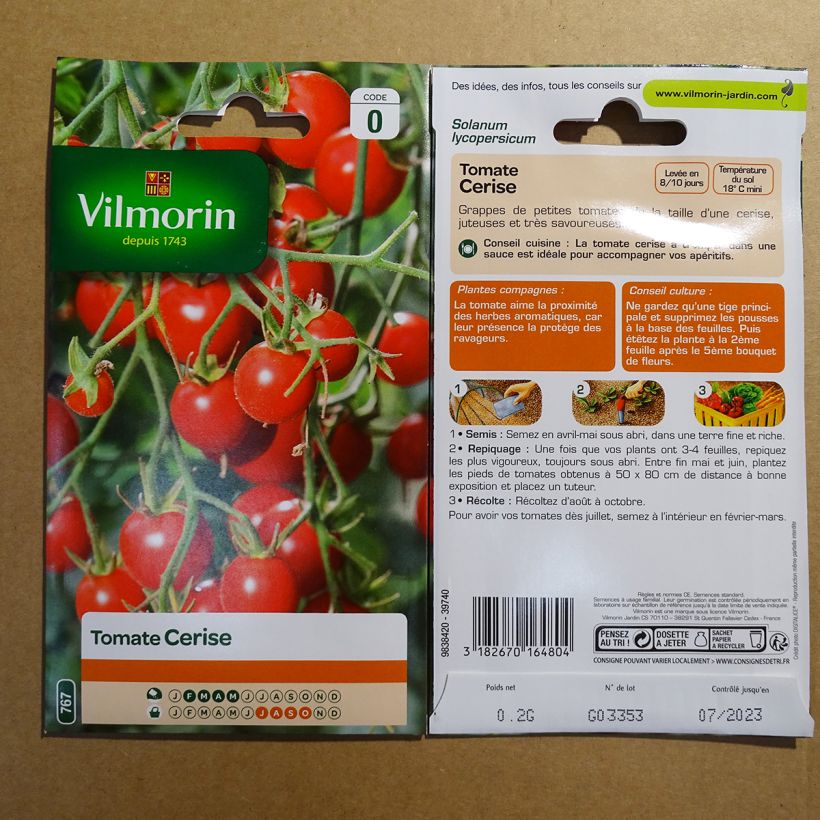 Beispiel eines Exemplars von Kirschtomate cerise - Vilmorin die Tüte mit 60 Samen (0,2g) wie geliefert