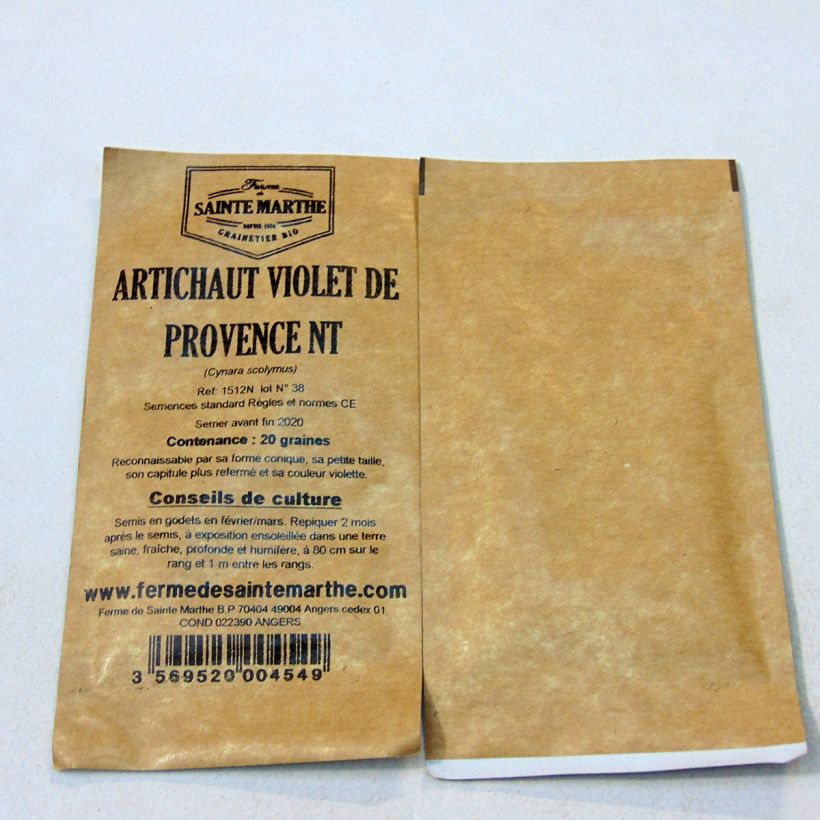 Beispiel eines Exemplars von Artischocke Violet de Provence Bio - Ferme de Sainte Marthe die Tüte mit 20 Samen wie geliefert