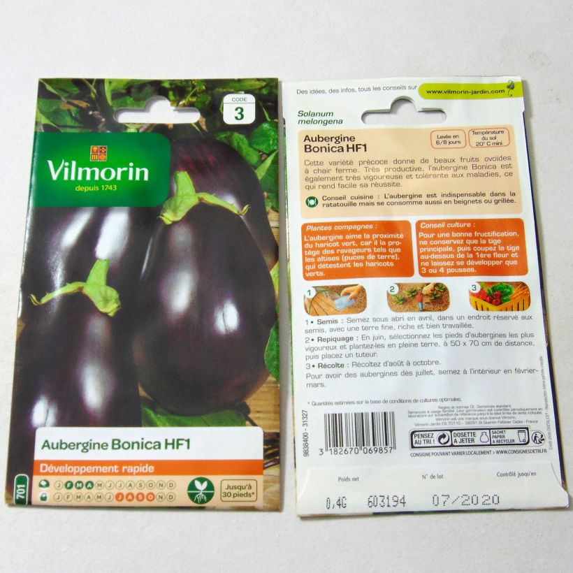 Beispiel eines Exemplars von Aubergine Bonica F1 - Vilmorin die Tüte mit 50 Samen (0.4g) wie geliefert