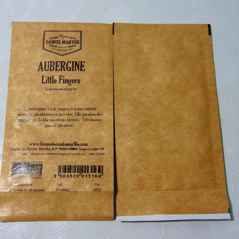 Beispiel eines Exemplars von Aubergine Little Fingers AB Bio die Tüte mit 50 Samen wie geliefert
