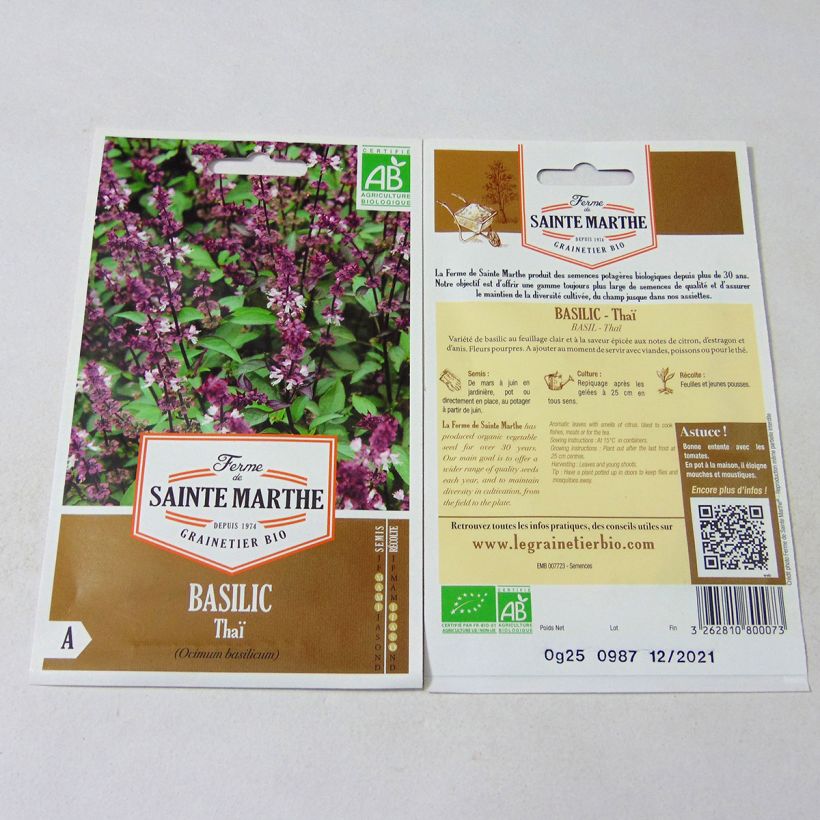 Beispiel eines Exemplars von Basilikum Thaï - Ocimum basilicum die Tüte mit 150 Samen (0.25g) wie geliefert