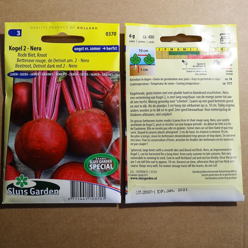 Beispiel eines Exemplars von Rote Bete rouge de Detroit - Nero die Tüte mit 480 Samen (6g) wie geliefert
