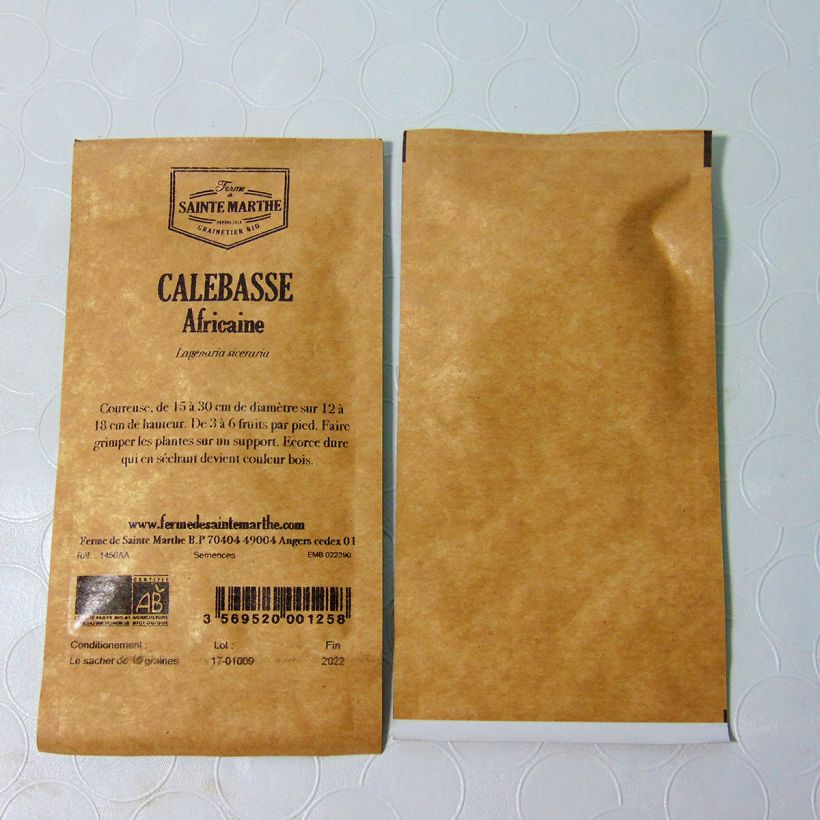 Beispiel eines Exemplars von Flaschenkürbis - Lagenaria siceraria die Tüte mit 10 Samen (2g) wie geliefert