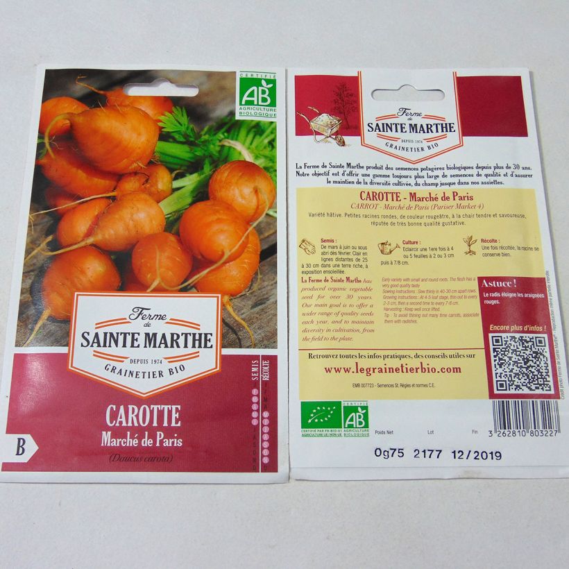 Beispiel eines Exemplars von Möhre Marché de Paris Bio die Tüte mit 1500 Samen wie geliefert