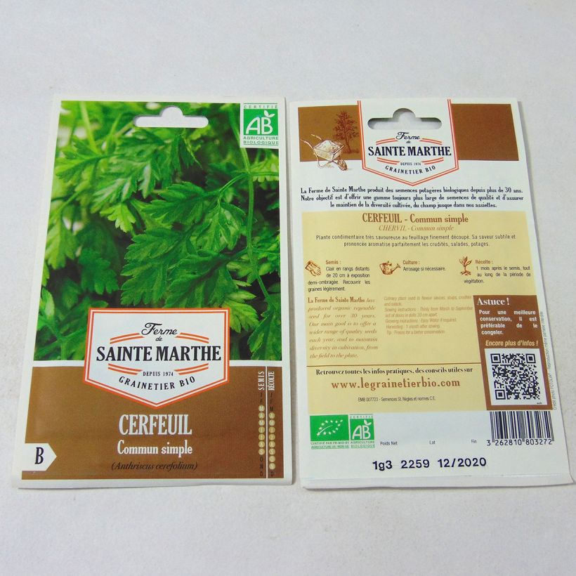 Beispiel eines Exemplars von Garten-Kerbel Bio - Ferme de Sainte Marthe - Anthriscus cerefolium die Tüte mit 500 Samen (1,5g) wie geliefert