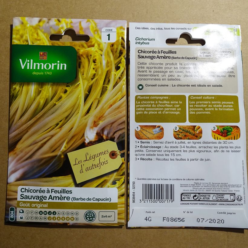 Beispiel eines Exemplars von Blattzichorie à larges feuilles Amère type Barbe de Capucin - Vilmorin die Tüte mit 2400 Samen (4g) wie geliefert