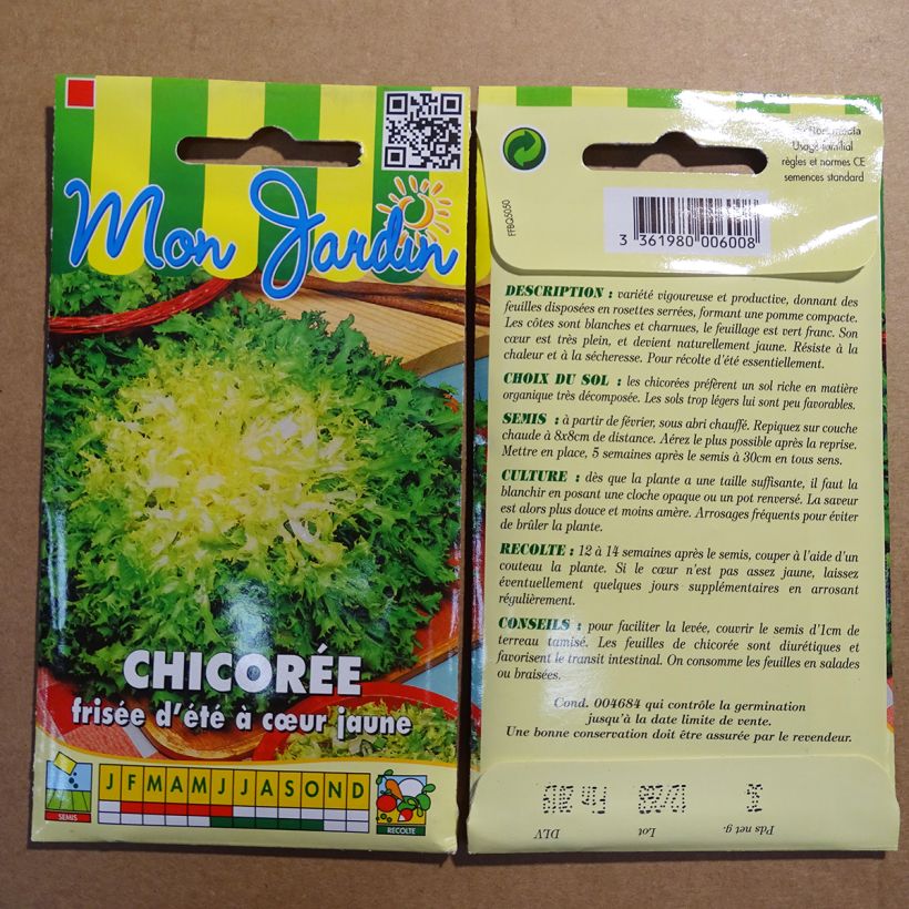 Beispiel eines Exemplars von Endivie frisée d'été à Cœur Jaune die Tüte mit 1800 Samen (3g) wie geliefert