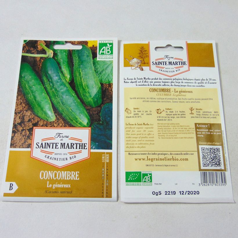 Beispiel eines Exemplars von Salat-Gurke Le Généreux Bio - Ferme de Sainte Marthe die Tüte mit 15 Samen wie geliefert