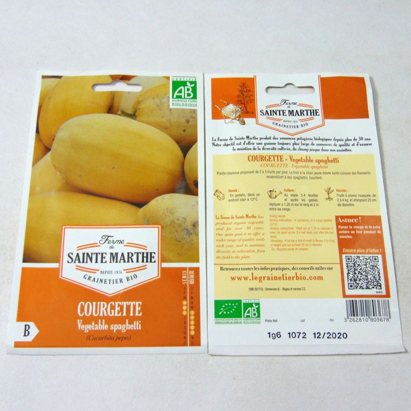 Beispiel eines Exemplars von Kürbis-Spaghetti Vegetable Spaghetti Bio - Ferme de Sainte Marthe die Tüte mit 10 Samen (1.6g) wie geliefert