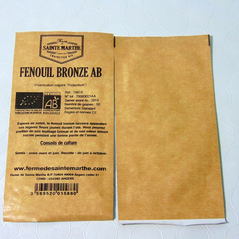 Beispiel eines Exemplars von Gewöhnlicher Fenchel purpureum bio - Foeniculum officinale die Tüte mit 50 Samen wie geliefert