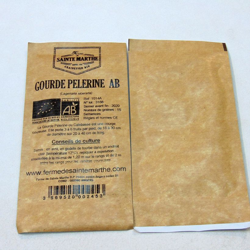 Beispiel eines Exemplars von Flaschenkürbis Pélerine die Tüte mit 15 Samen (2g) wie geliefert