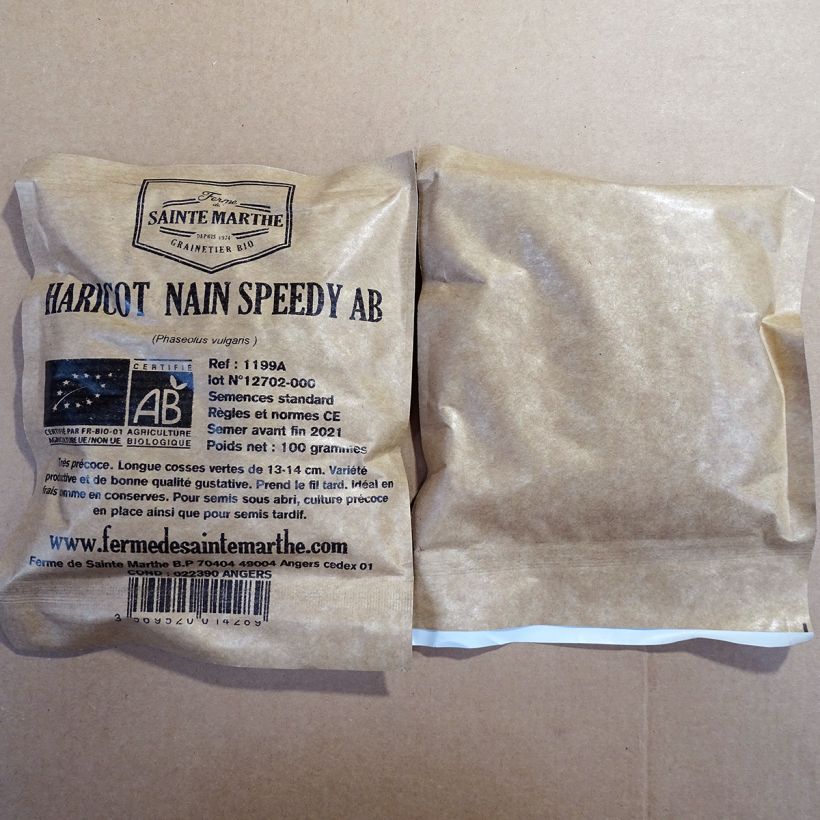 Beispiel eines Exemplars von Zwergbohne Speedy Bio die Tüte mit 120 Samen (60g) wie geliefert