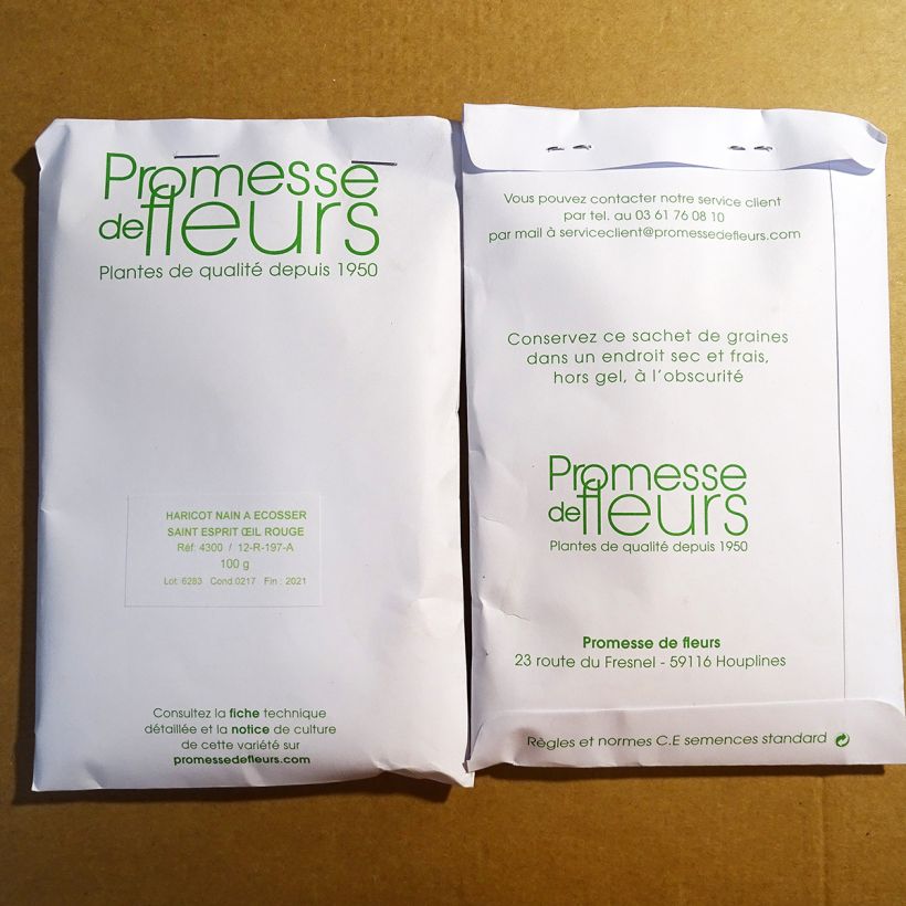Beispiel eines Exemplars von Garten-Bohne Saint-Esprit à Œil Rouge die Tüte mit 170 Samen (100g) wie geliefert