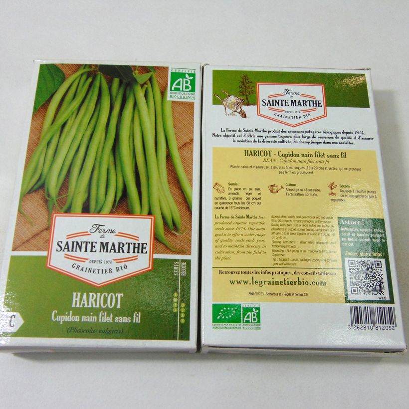 Beispiel eines Exemplars von Zwergbohne Cupidon Bio die Tüte mit 160 Samen (80g) wie geliefert