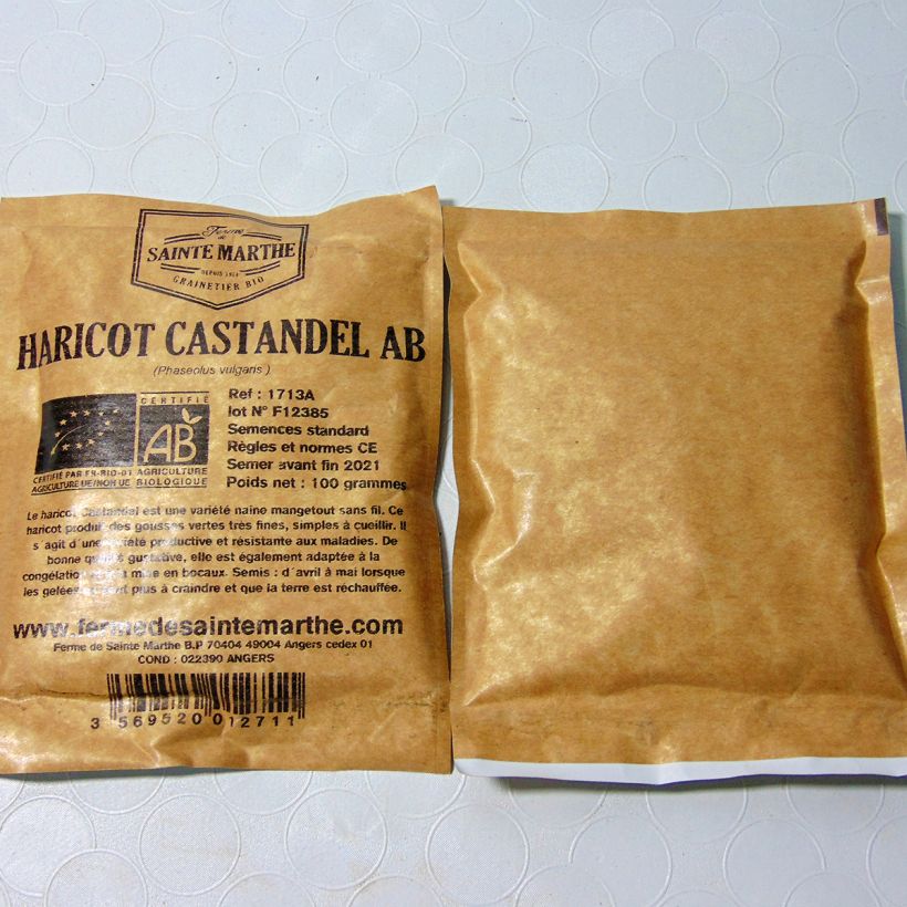 Beispiel eines Exemplars von Zwergbohne Castandel Bio die Tüte mit 160 Samen (80g) wie geliefert