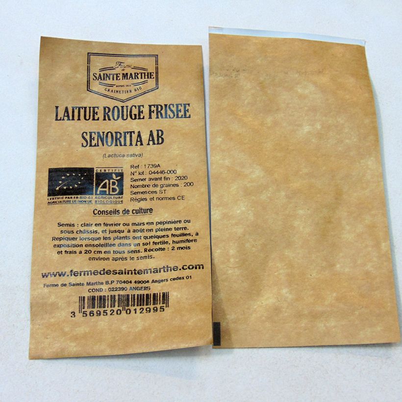 Beispiel eines Exemplars von Schnittsalat Senorita Bio - Ferme de Sainte Marthe die Tüte mit 200 Samen wie geliefert