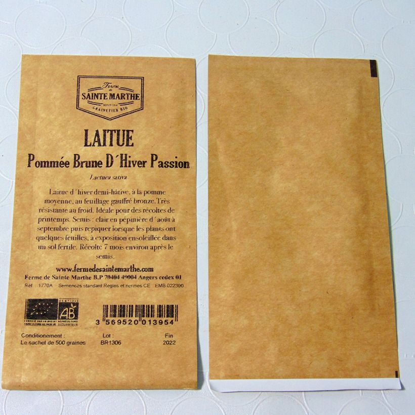 Beispiel eines Exemplars von Winterkopfsalat Brune d'Hiver Passion Bio - Ferme de Sainte Marthe die Tüte mit 500 Samen wie geliefert