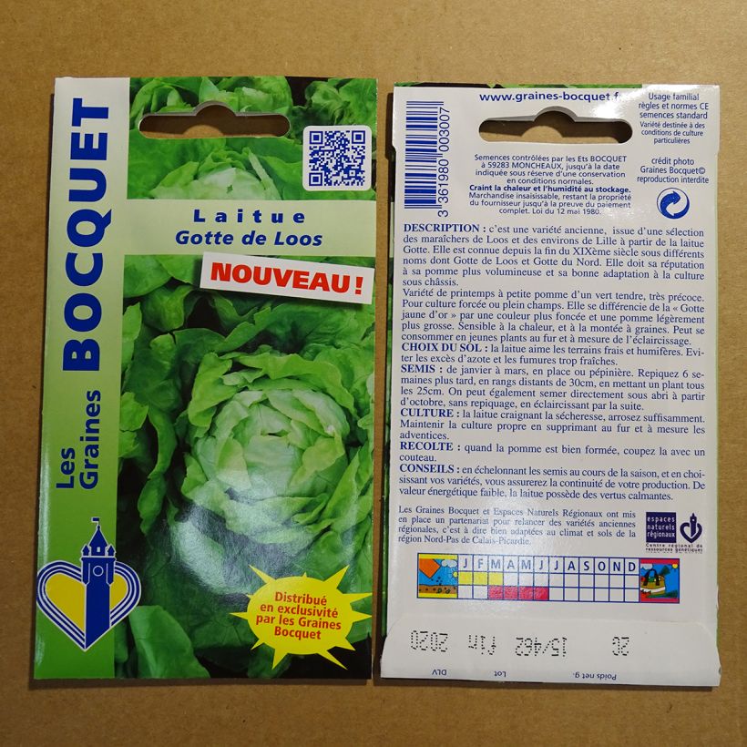 Beispiel eines Exemplars von Kopfsalat Gotte de Loos die Tüte mit 1600 Samen (2g) wie geliefert
