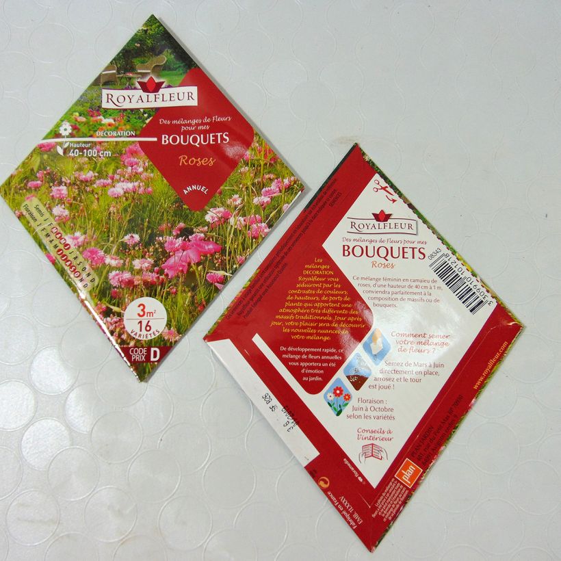 Beispiel eines Exemplars von Rosenblumenmischung zum Säen für Blumensträuße - Beutel für 3 m2 die Tüte mit Samen von 3 Gramm wie geliefert