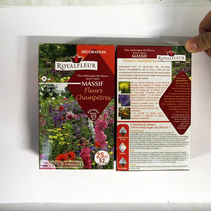 Beispiel eines Exemplars von Mischung für Wildblumenbeet - 25 m2-Box die Tüte mit Samen von 40 Gramm wie geliefert