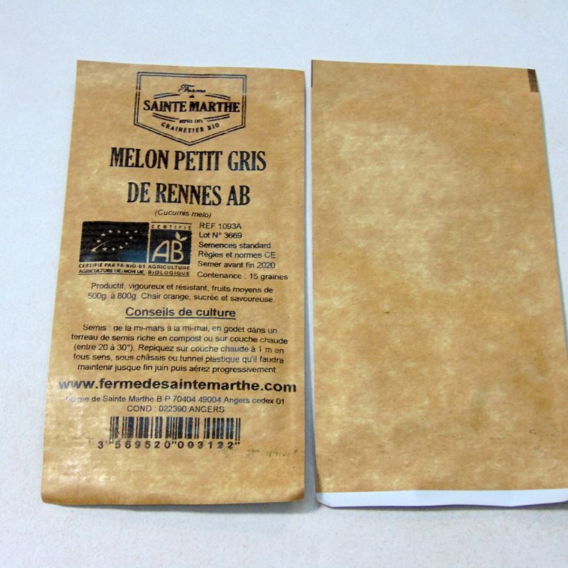 Beispiel eines Exemplars von Melone Petit gris de Rennes Bio - Ferme de Sainte Marthe die Tüte mit 15 Samen wie geliefert