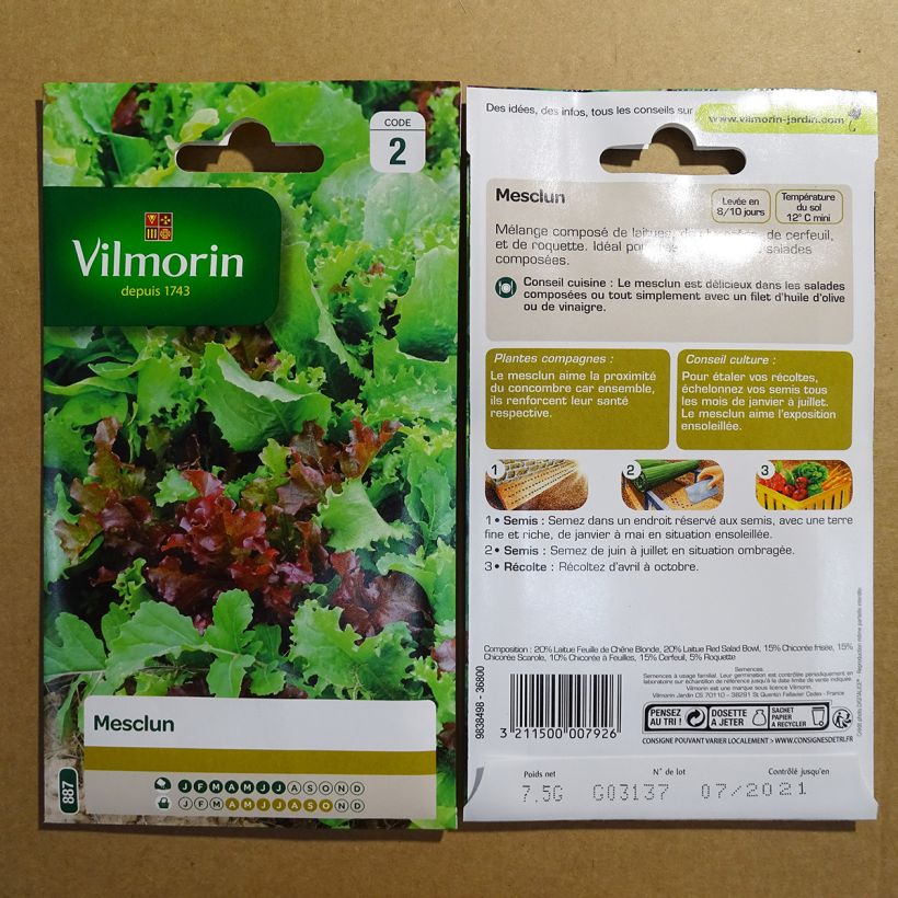 Beispiel eines Exemplars von Mesclun Mix 3 die Tüte mit Samen von 7 Gramm wie geliefert