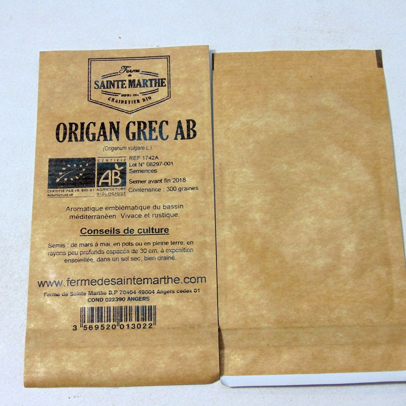 Beispiel eines Exemplars von Gewöhnlicher Dost Grec - Origanum vulgare die Tüte mit 300 Samen wie geliefert