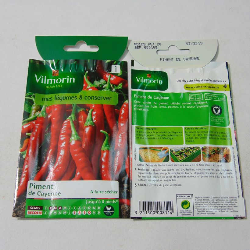 Beispiel eines Exemplars von Cayennepfeffer Cayenne - Vilmorin die Tüte mit 240 Samen (2g) wie geliefert