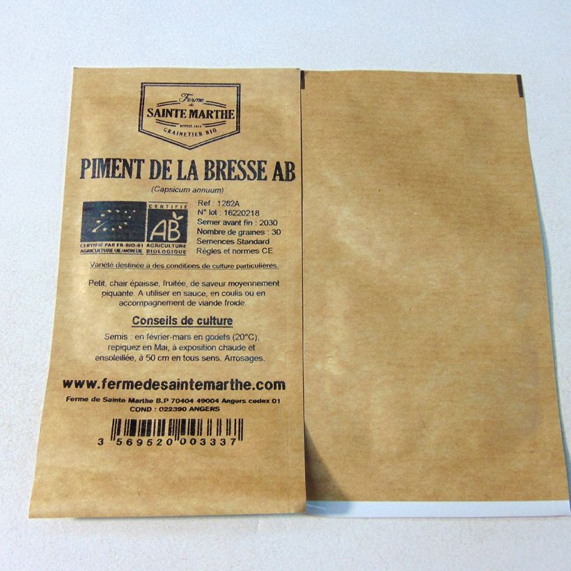 Beispiel eines Exemplars von Chili de la Bresse Bio - Ferme de Sainte Marthe die Tüte mit 30 Samen (Sachet de 30 grainesg) wie geliefert