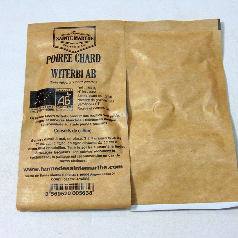 Beispiel eines Exemplars von Mangold Chard Witerbi Bio - La Ferme de Sainte-Marthe die Tüte mit 200 Samen (3g) wie geliefert