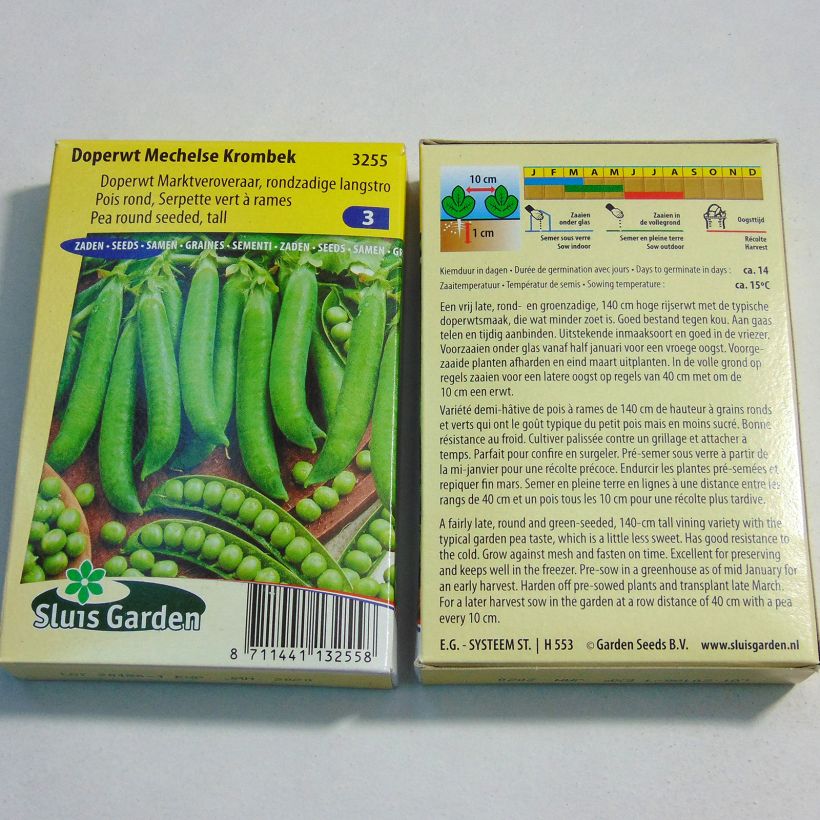 Beispiel eines Exemplars von Riesige Erbse Serpette verte de Malines die Tüte mit 255 Samen (85g) wie geliefert