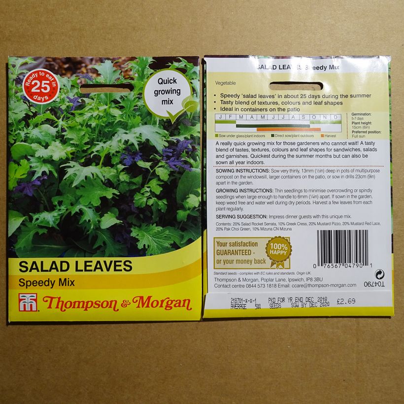 Beispiel eines Exemplars von Mesclun Speedy Mix die Tüte mit 1000 Samen wie geliefert