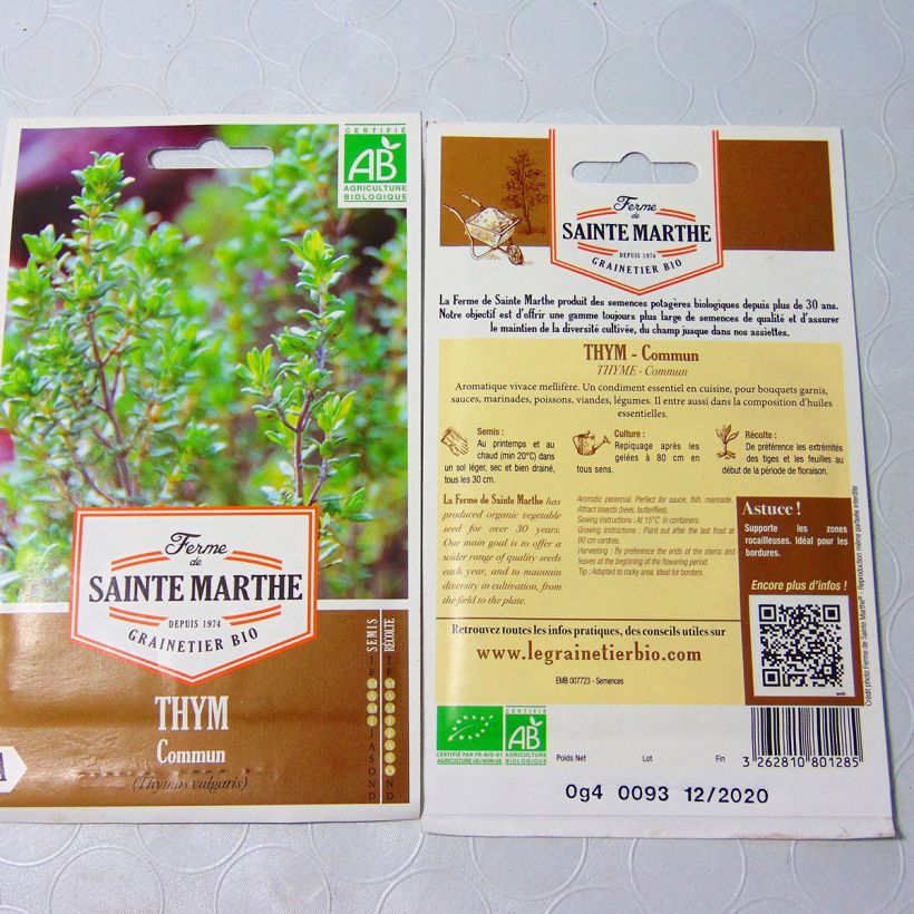 Beispiel eines Exemplars von Echter Thymian Bio - Ferme de Sainte Marthe - Thymus vulgaris die Tüte mit 1000 Samen wie geliefert