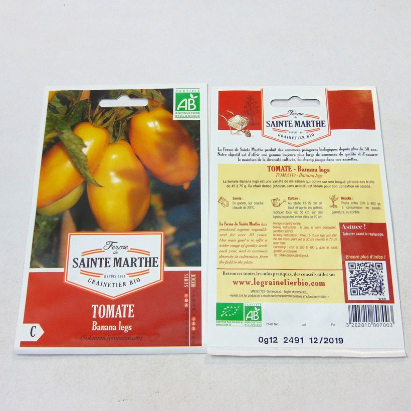 Beispiel eines Exemplars von Tomate Banana Legs Bio die Tüte mit 30 Samen wie geliefert